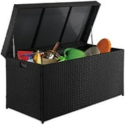Upgraded Version 132 Gallon Outdoor Storage Box, Patio Rattan Deck Box, Wicker Storage Bench for Indoor, Outdoor, Pool, Balcony, Yard, Garden, Black